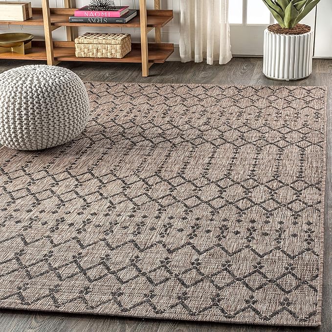 JONATHAN Y Moroccan Geometric Indoor Outdoor Area Rug 8X10 Natural/Black, Ourika Textured Weave for Backyard, Patio, Porch, Easy-Cleaning, High Traffic, Pet-Friendly, Non-Shedding (SMB108D-8)