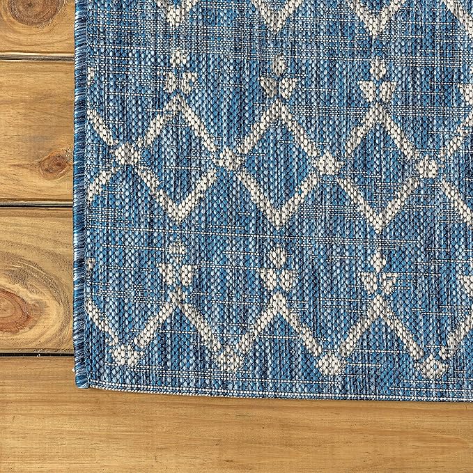 JONATHAN Y SMB108B-5SQ Ourika Moroccan Geometric Textured Weave Indoor Outdoor Area Rug, Bohemian, Rustic, Scandinavian Easy Clean,Bedroom,Kitchen,Backyard,Patio, Non-Shed, Navy/Light Gray, 5' Square