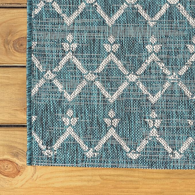 JONATHAN Y SMB108C-8SQ Ourika Moroccan Geometric Textured Weave Teal/Gray 8' Square Indoor/Outdoor Area Rug, Pet Friendly, Non-Shedding, Stain Resistant, Easy-Cleaning for Backyard, Patio, Porch