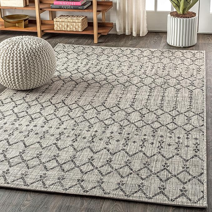 JONATHAN Y Moroccan Geometric Indoor Outdoor Area Rug 9X12 Light Gray/Black, Ourika Textured Weave for Backyard, Patio, Porch, Easy-Cleaning, High Traffic, Pet-Friendly, Non-Shedding (SMB108E-9)