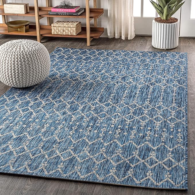 JONATHAN Y Moroccan Geometric Indoor Outdoor Area Rug 4X6 Navy/Light Gray, Ourika Textured Weave for Backyard, Patio, Porch, Easy-Cleaning, High Traffic, Pet-Friendly, Non-Shedding (SMB108B-4)