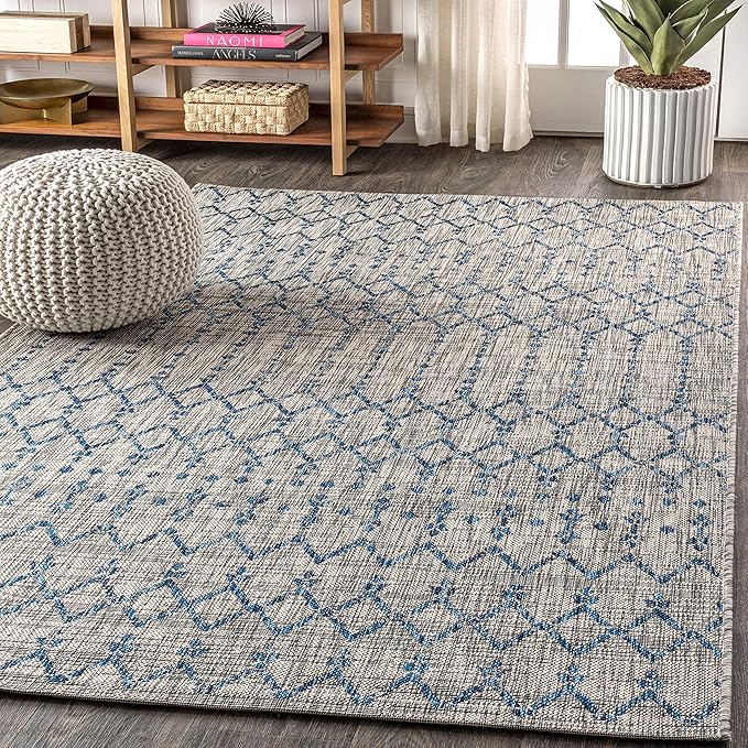 JONATHAN Y Moroccan Geometric Indoor Outdoor Area Rug 3X5 Light Gray/Navy, Ourika Textured Weave for Backyard, Patio, Porch, Easy-Cleaning, High Traffic, Pet-Friendly, Non-Shedding (SMB108A-3)