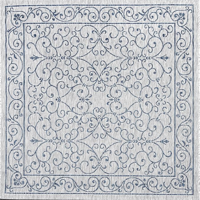 JONATHAN Y SMB106C-6SQ Charleston Vintage Filigree Textured Weave Gray/Navy 6' Square Indoor/Outdoor Area Rug, Pet Friendly, Non-Shedding, Stain Resistant, Easy-Cleaning for Backyard, Patio, Porch